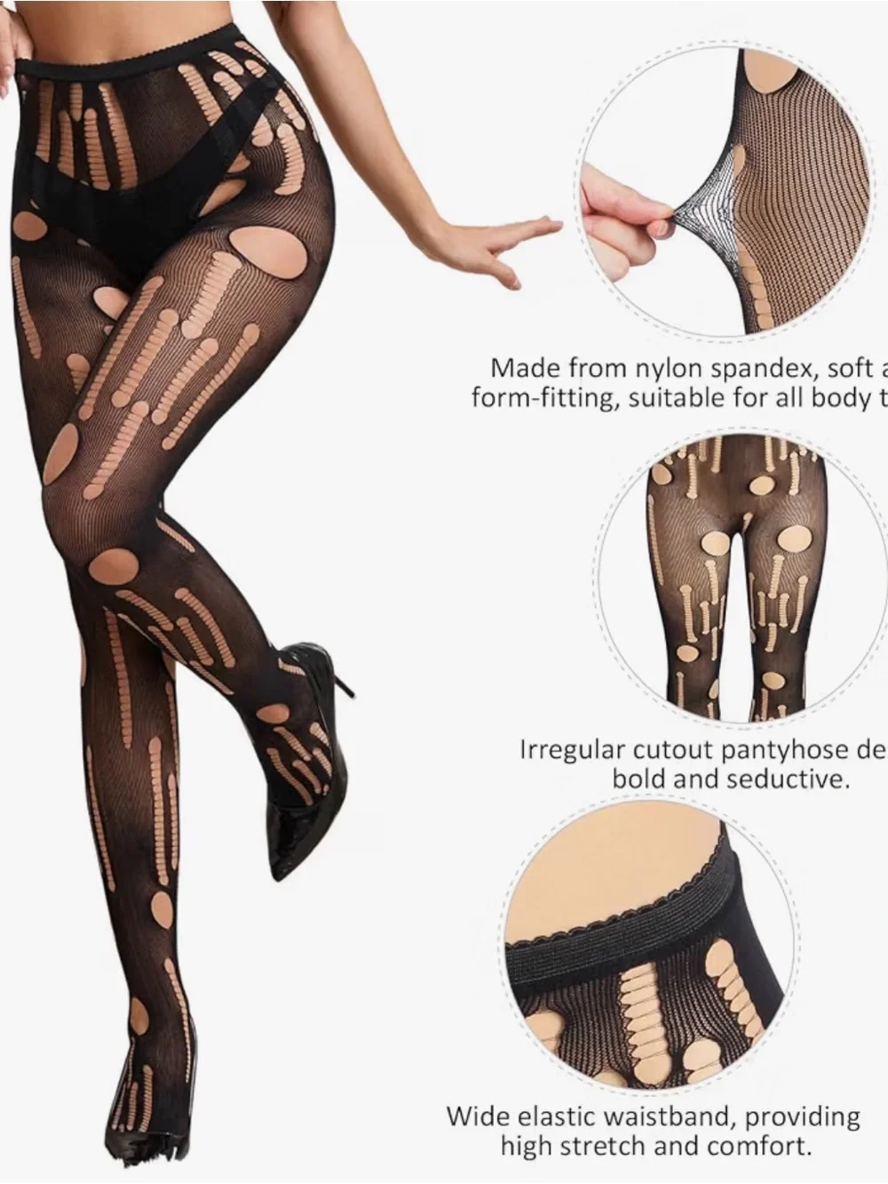 Plus Size Geometric Cutout Sheer Tights Black